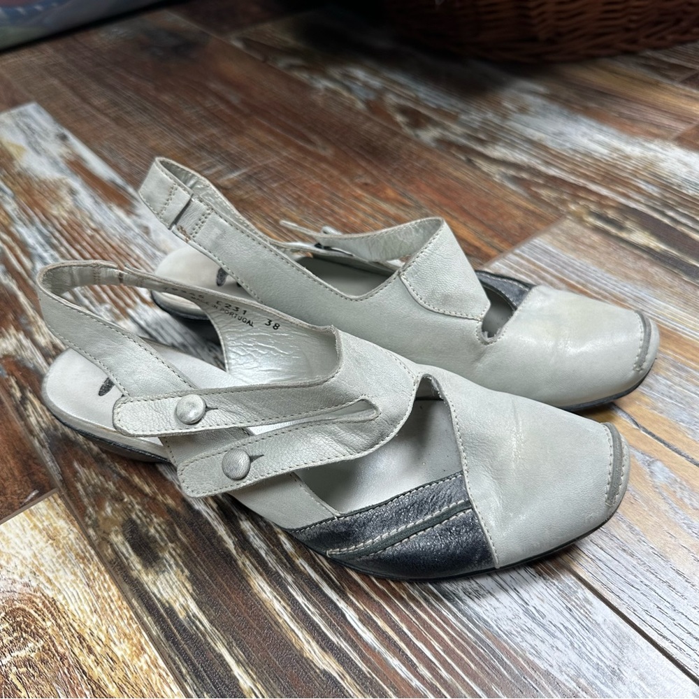 Leather Dress Shoes 1.5” Heel Gray Silver Fidji Portugal 38